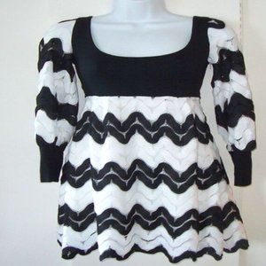 CHRISTOPHER DEANE Black White Zig Zag Crochet Dress XS